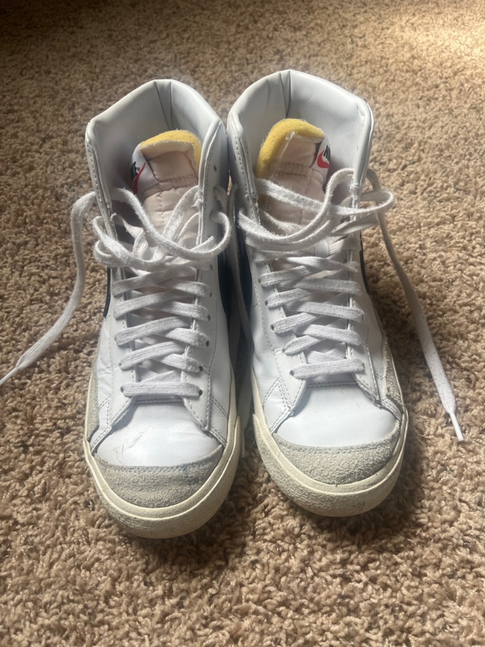 Nike White High-Top Sneakers with Yellow Tongue Accents